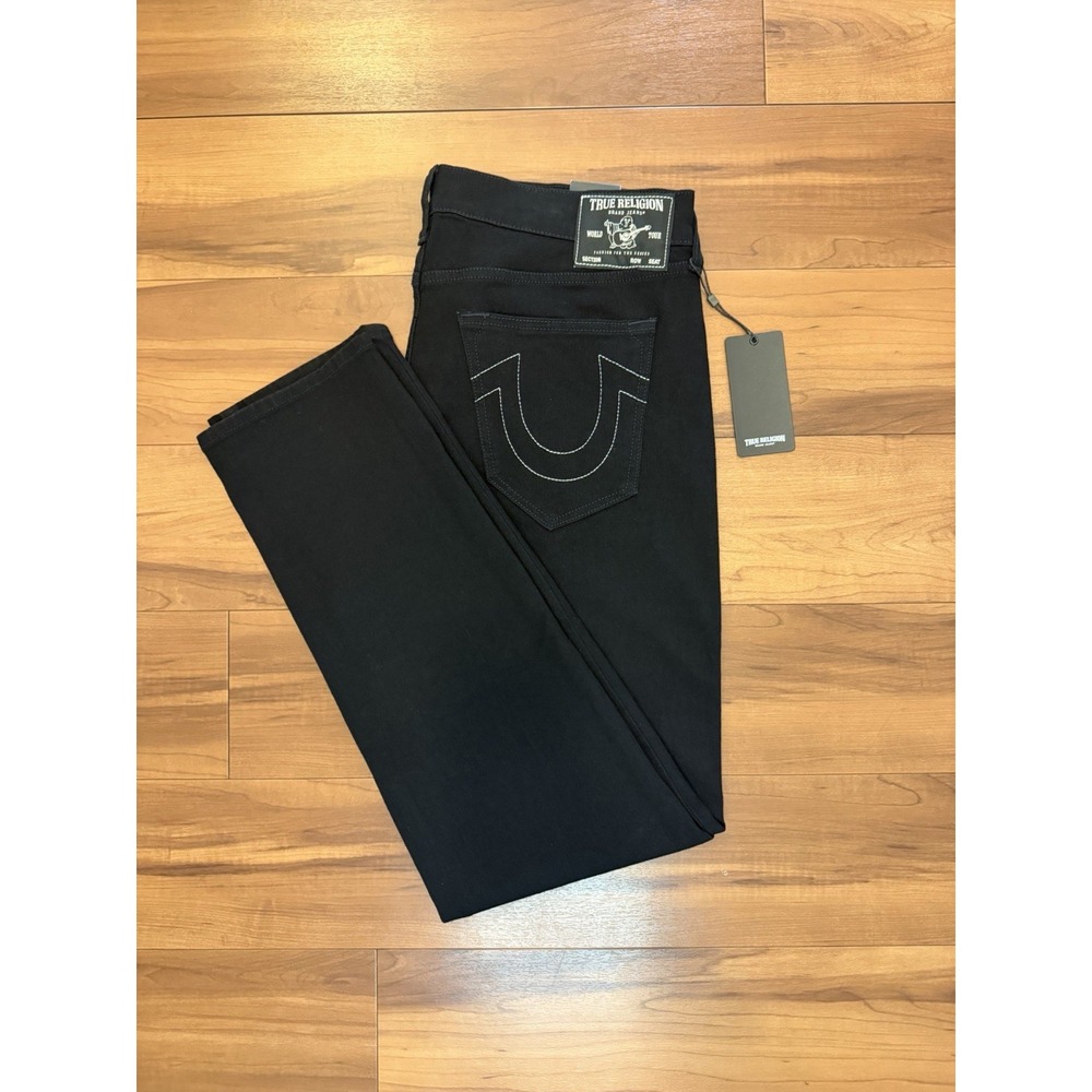 True Religion Jeans Mens 36x32 Geno Relaxed Slim No Flap Black Denim $164 NWT